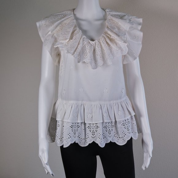 7 FOR ALL MANKIND: RUFFLE EYELET TOP - Picture 3 of 8